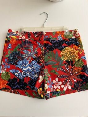 LOFT Red Floral High-Waist Shorts